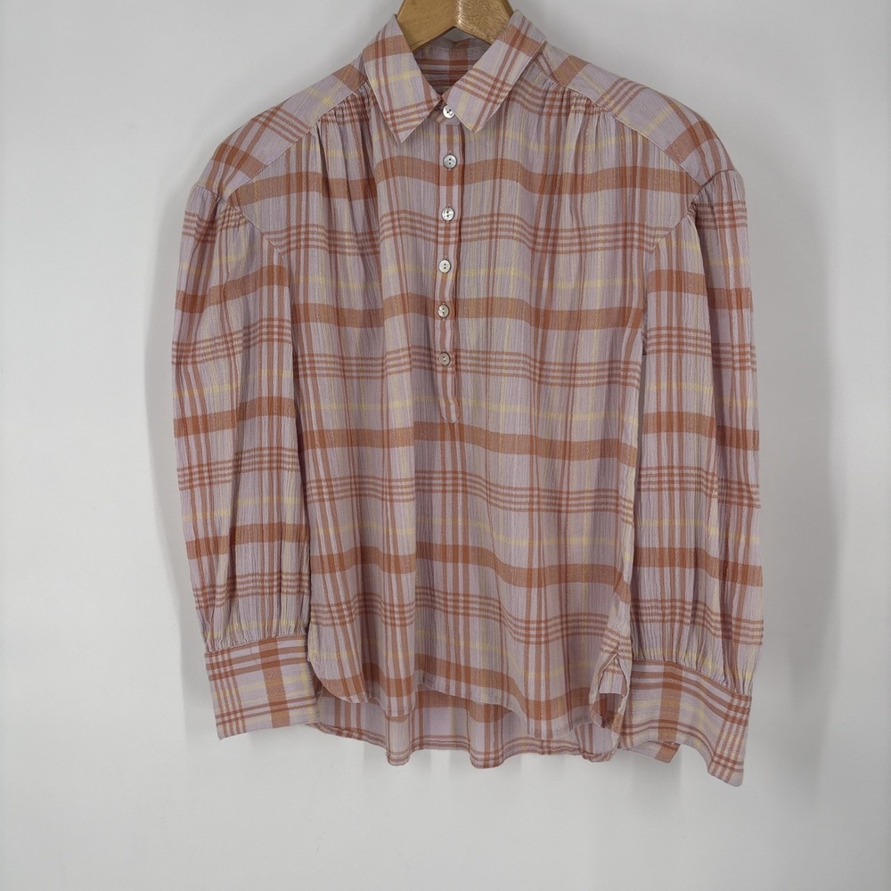 Faherty Womens Olli Button Up Top Small Aroma Plaid Pastel Coastal Boho Beach‎